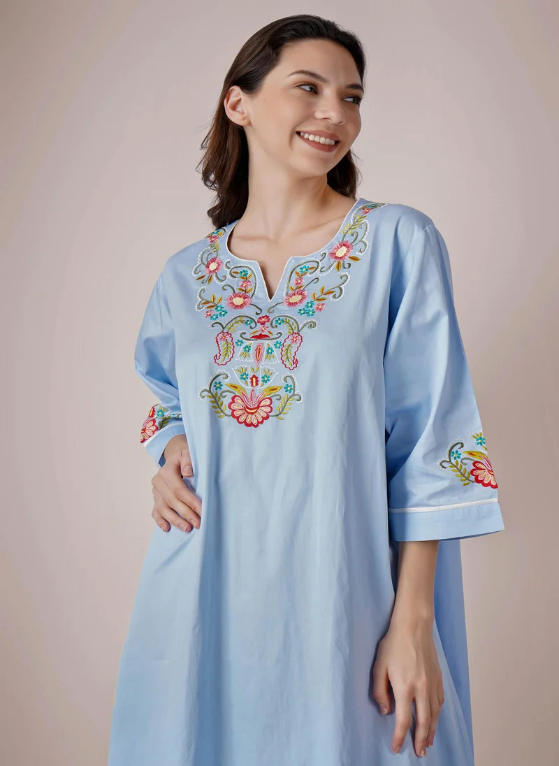افتر دارك Moira, Hand embroidered Blue Kaftan dress