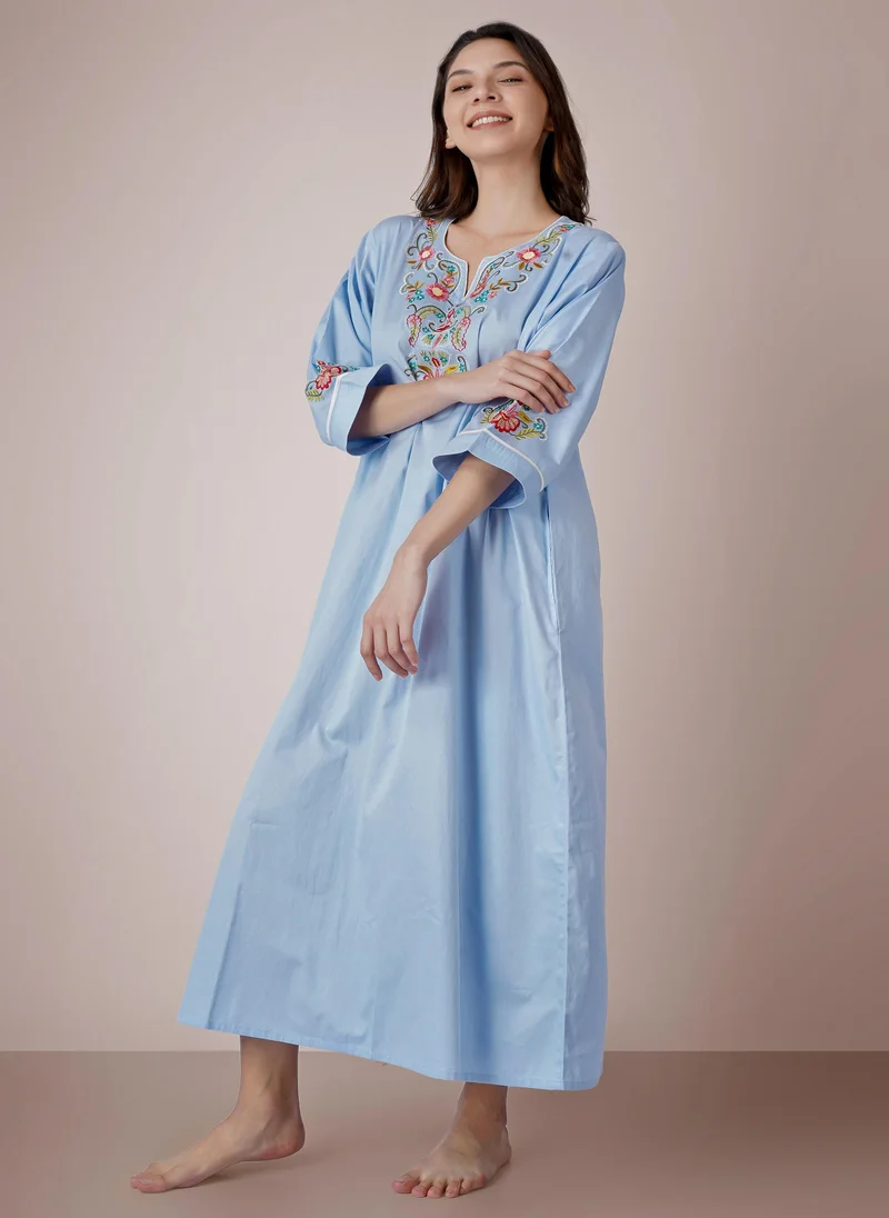 افتر دارك Moira, Hand embroidered Blue Kaftan dress