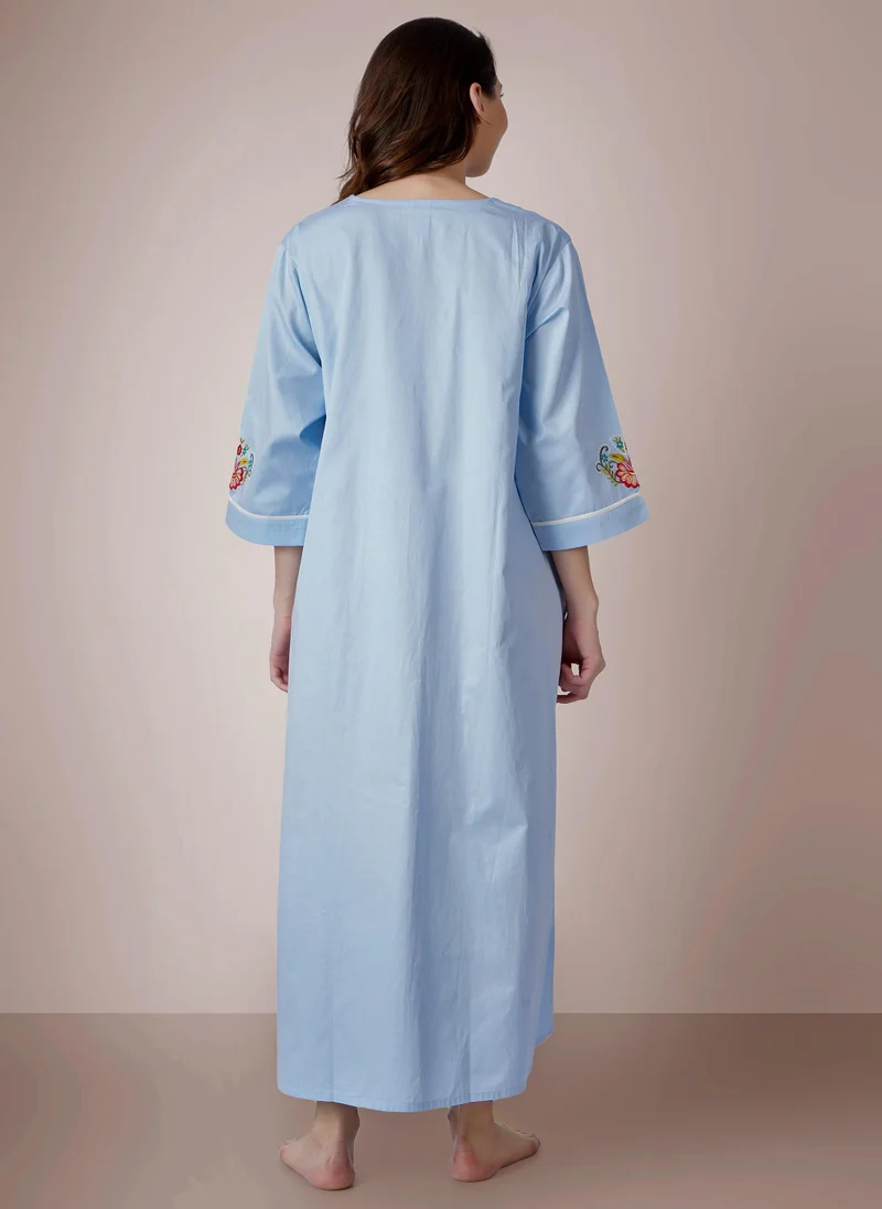 افتر دارك Moira, Hand embroidered Blue Kaftan dress
