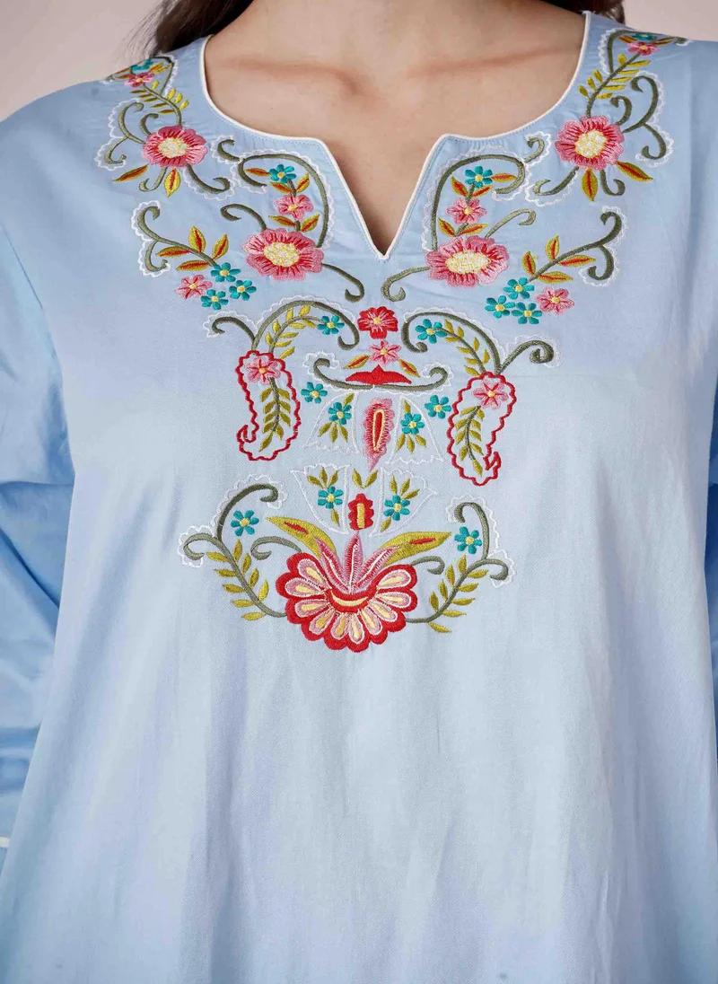 افتر دارك Moira, Hand embroidered Blue Kaftan dress