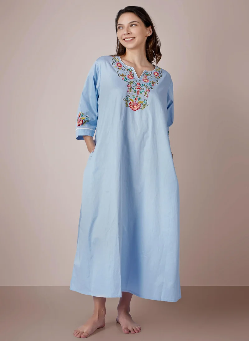 افتر دارك Moira, Hand embroidered Blue Kaftan dress