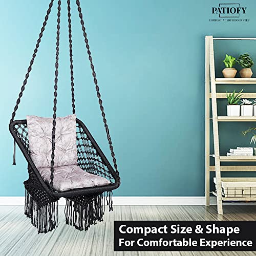 Patiofy Swing/Swing For Balcony/Swing For Adults/Jhula For Adults/Swing Chair For Living Room Square Swing Silver L Cushion & Free Hanging Kit Included-Black - Polyester,0.36 X 41 X 160 Cm - Image 4