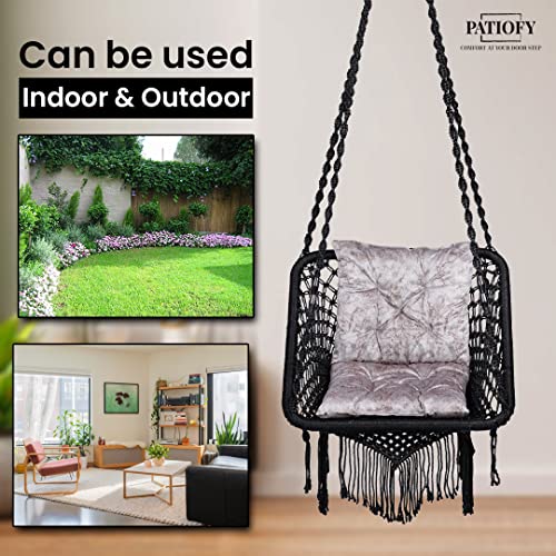 Patiofy Swing/Swing For Balcony/Swing For Adults/Jhula For Adults/Swing Chair For Living Room Square Swing Silver L Cushion & Free Hanging Kit Included-Black - Polyester,0.36 X 41 X 160 Cm - Image 2