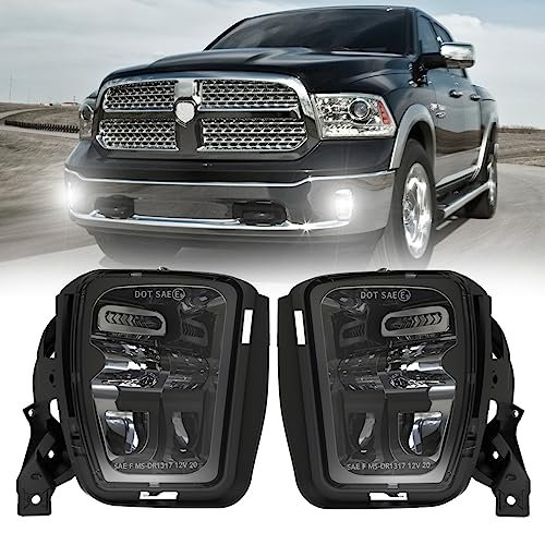 4X4FLSTC LED Fog Lights Compatible with 4th Gen Dodge Ram 1500 2013 2014 2015 2016 2017 2018, 2019 2020 Classic Replacement Fog lamps Assembly DOT Bumper Driving lights Black - Image 1
