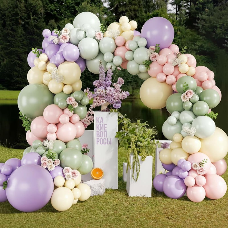 JOYFLOAT Purple Green Pink Yellow Balloons, 60Pcs 12 Inch Pastel Balloons Include Sage green Pastel Purple Pink Yellow Light Green balloons for Wildflower Baby Shower Wedding Birthday Party Decorations - Image 3