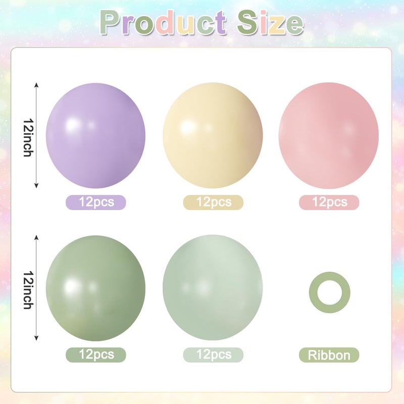 JOYFLOAT Purple Green Pink Yellow Balloons, 60Pcs 12 Inch Pastel Balloons Include Sage green Pastel Purple Pink Yellow Light Green balloons for Wildflower Baby Shower Wedding Birthday Party Decorations - Image 2