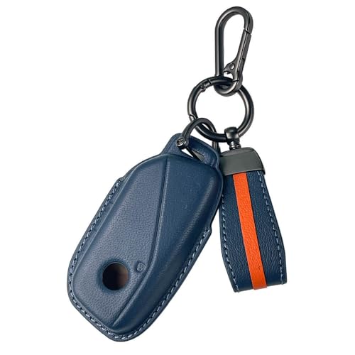 Keyzone Royal Leather Key Cover Compatible for 2023 Onwards 7 Series 740i 760i X1 X7 XM IX I7, X5 smart Key (Celestial Blue) - Image 1