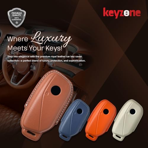 Keyzone Royal Leather Key Cover Compatible for 2023 Onwards 7 Series 740i 760i X1 X7 XM IX I7, X5 smart Key (Celestial Blue) - Image 3
