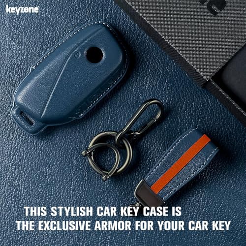 Keyzone Royal Leather Key Cover Compatible for 2023 Onwards 7 Series 740i 760i X1 X7 XM IX I7, X5 smart Key (Celestial Blue) - Image 2