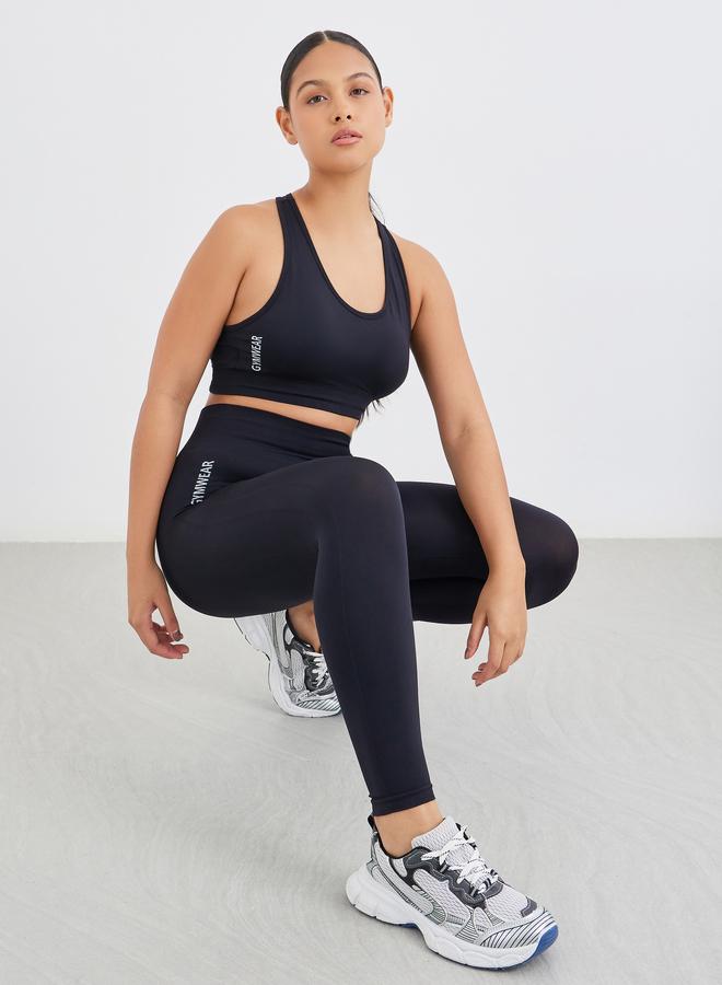 Styli Text Detail Seamless Side Sports Bra and Leggings Set - Image 1
