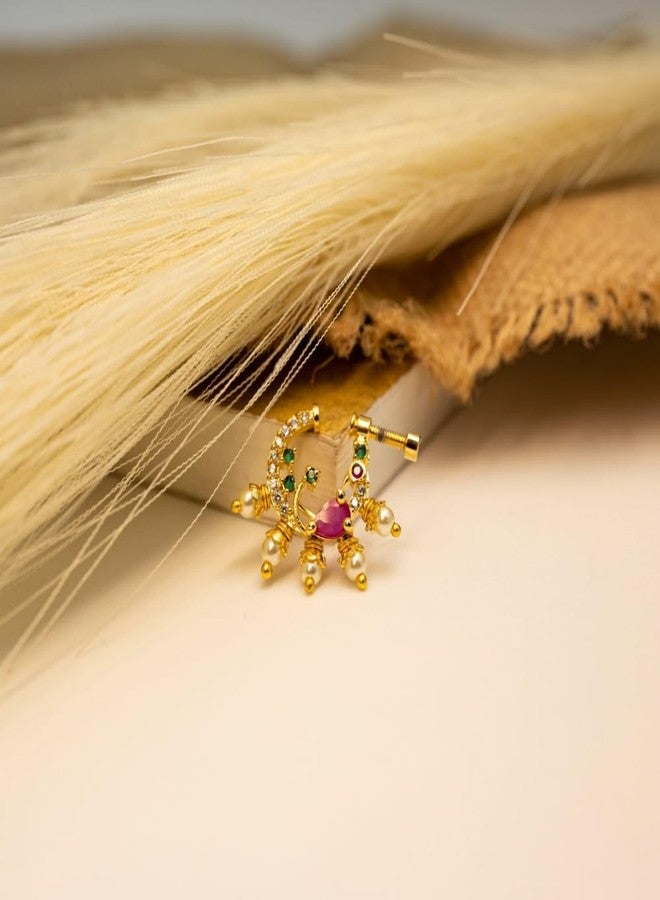 ZEELLO Peacock Design Non Piercing Screw Press Nath For Girl & Women - Image 2