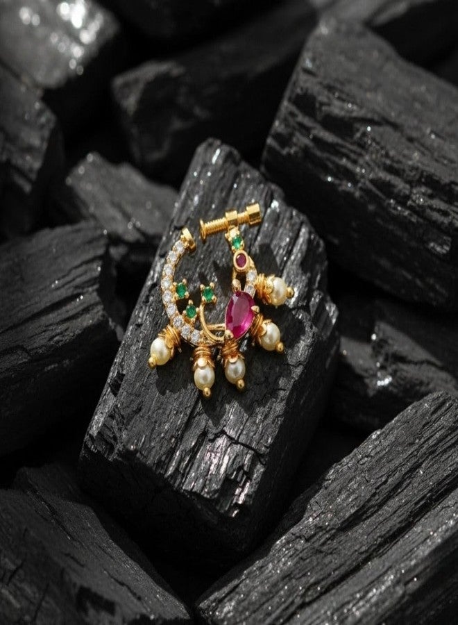 ZEELLO Peacock Design Non Piercing Screw Press Nath For Girl & Women - Image 5