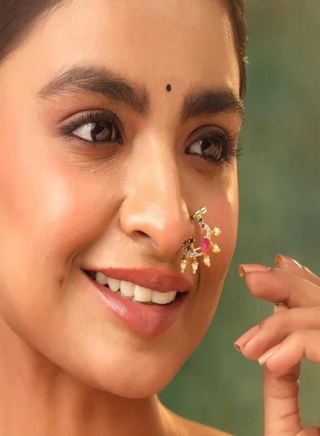 ZEELLO Peacock Design Non Piercing Screw Press Nath For Girl & Women - Image 3