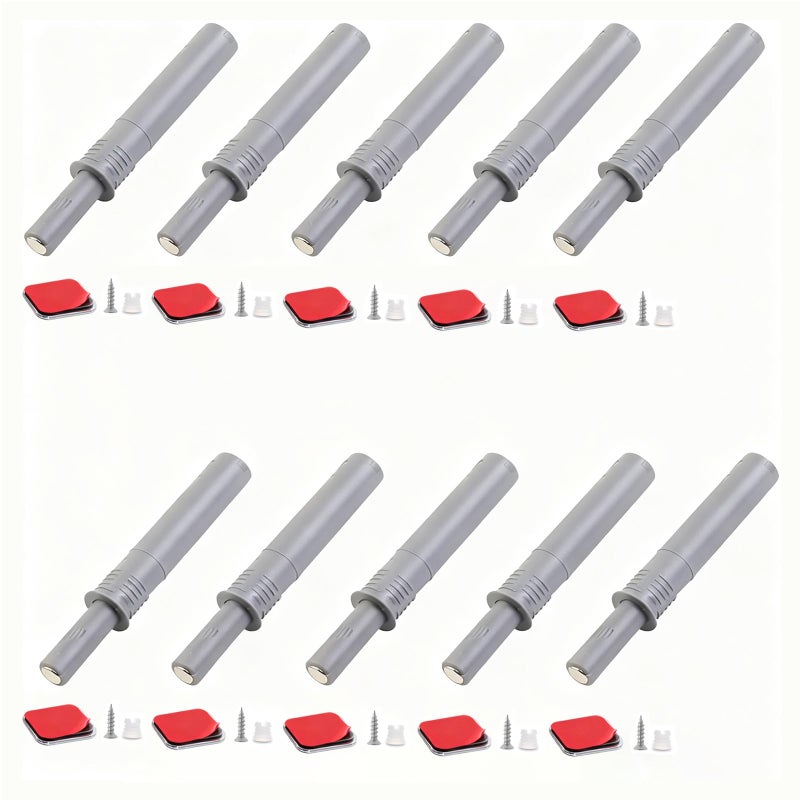 bjsdkff 10PCS Magnetic Push Latches for Cabinet Push to Open Door Latch, Gray Soft Quiet Close Closers, Plastic Damper Buffer Push for Kitchen Drawer Door - Image 1