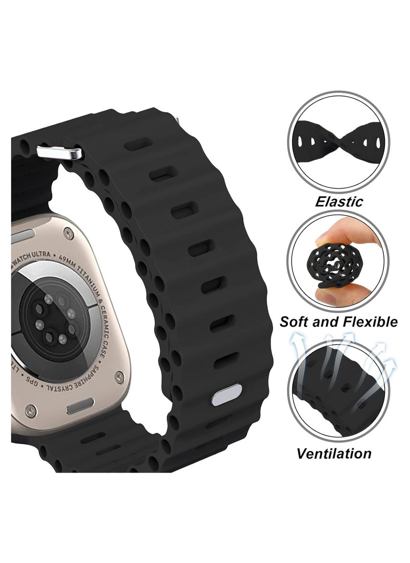 Generic - Ocean Band Compatible With Apple Watch 49mm 45mm 44mm 42mm 41mm 40mm 38mm For Women Men Breathable Waterproof Soft Silicone Sport Strap - Image 1