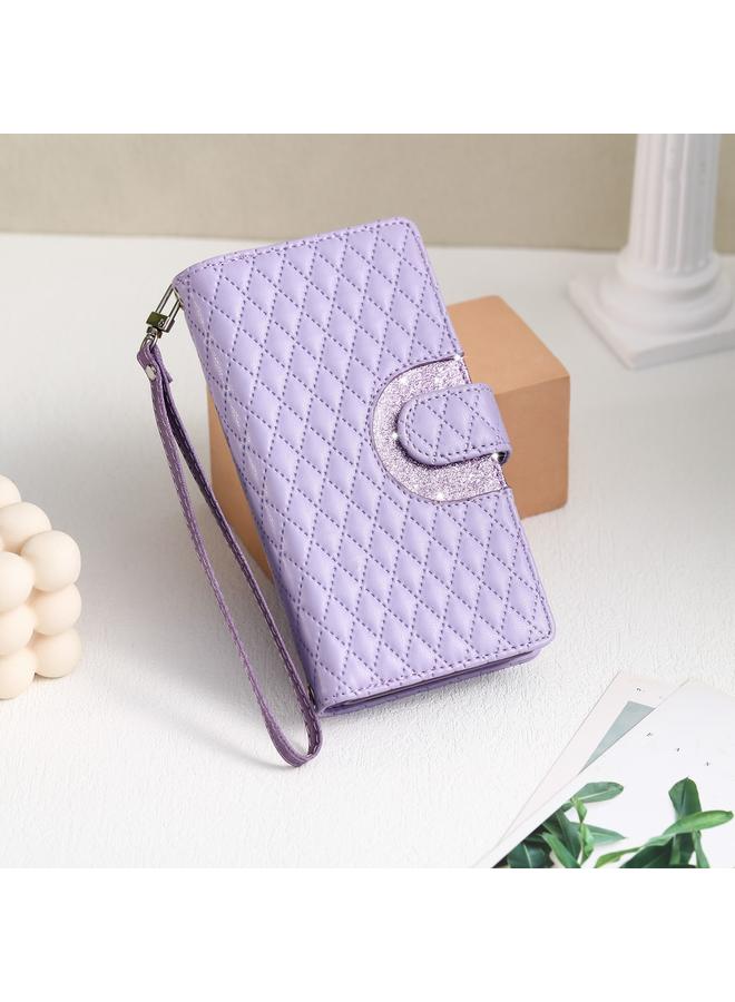 S-TOP Case For iPhone 13 Glitter Lattice Zipper Wallet Leather Phone Case - Image 2