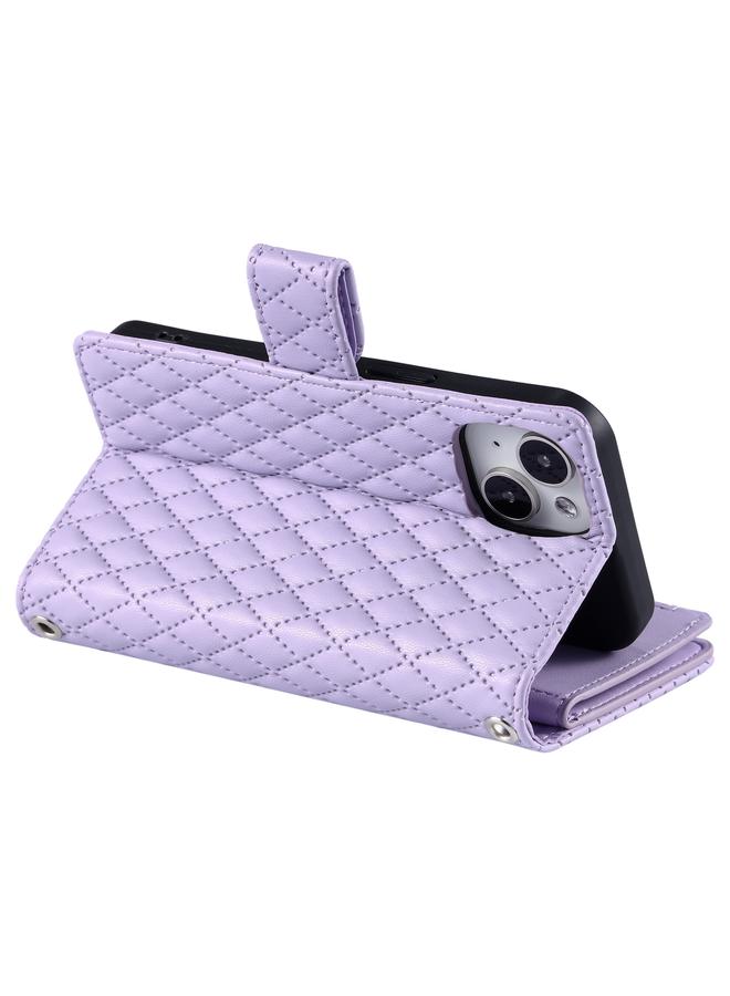 S-TOP Case For iPhone 13 Glitter Lattice Zipper Wallet Leather Phone Case - Image 5