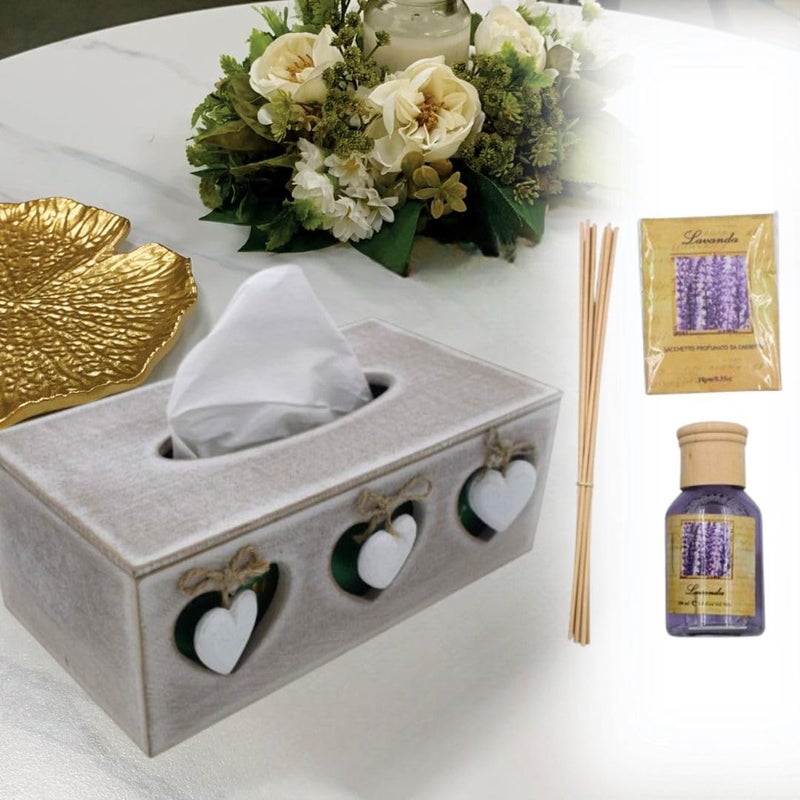 STORIA Tissue Box Holder | Rectangular Facial Napkin Tissue Holder | Tissue Paper Box Holder for Home Office Car (Free 1 Room Freshener) Heart Shape Design Wooden Tissue Box - Image 1