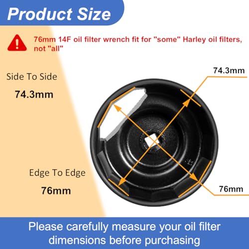 Shonee Oil Filter Wrench for harley, 76mm 14Flutes Oil Filter Cap Removal Tool Socket For Harley Davidson Motorcycle Oil Change Kit - Image 5