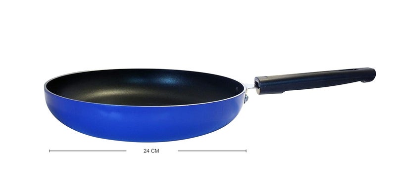 Crystal Eco Plus 8-pc Non-Stick Cookware Set, PFOA Free, Tawa, Kadhai with SS Lid, Fry Pan, Vagariya, Mini Grill Pan, 2 Spatulas, Blue - Image 3