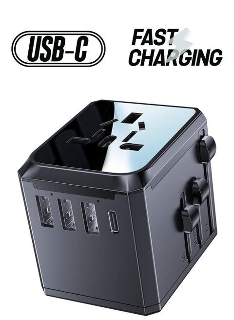 Universal Travel Adapter with 4 Ultra-Fast USB Port and 1 Type C Power Socket Worldwide Plugs UK EU US AU Auto Switch
