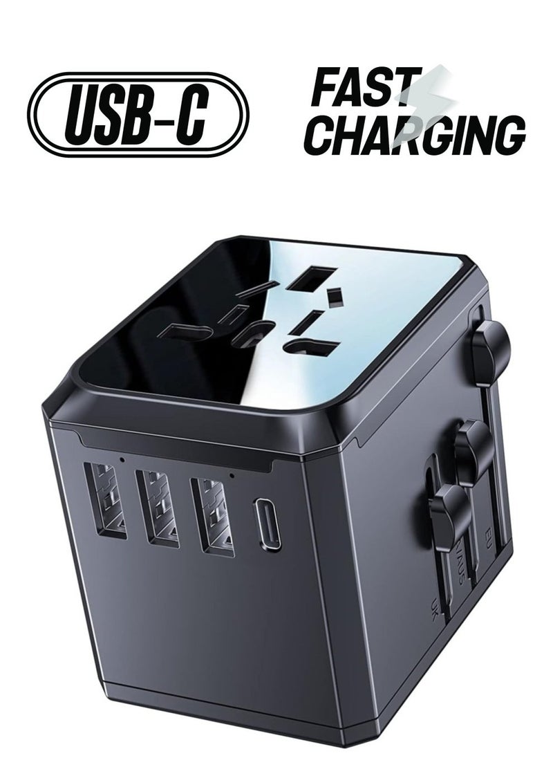 Universal Travel Adapter with 4 Ultra-Fast USB Port and 1 Type C Power Socket Worldwide Plugs UK EU US AU Auto Switch