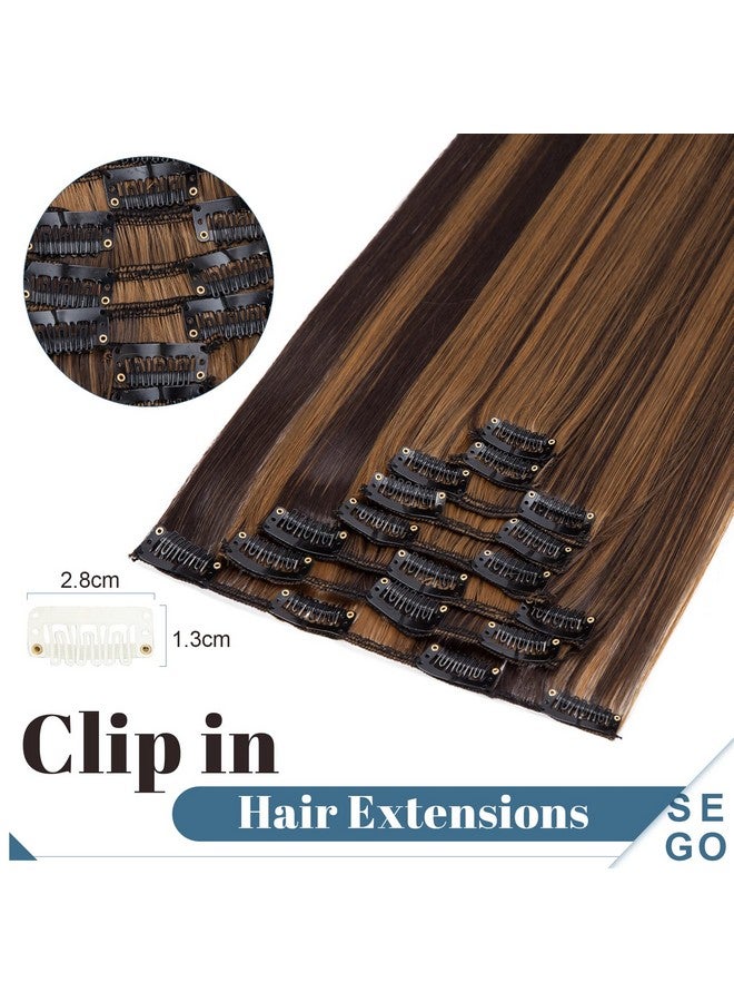SEGO Clip In Hair Extensions For Women 26" 8Pcs Long Straight Synthetic Hair Full Head Clip In Hair Extensions Piecesdark Brown Mix Sandy Blonde - Image 5