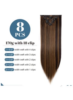 SEGO Clip In Hair Extensions For Women 26" 8Pcs Long Straight Synthetic Hair Full Head Clip In Hair Extensions Piecesdark Brown Mix Sandy Blonde  - Image 3