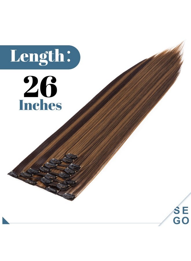 SEGO Clip In Hair Extensions For Women 26" 8Pcs Long Straight Synthetic Hair Full Head Clip In Hair Extensions Piecesdark Brown Mix Sandy Blonde - Image 4