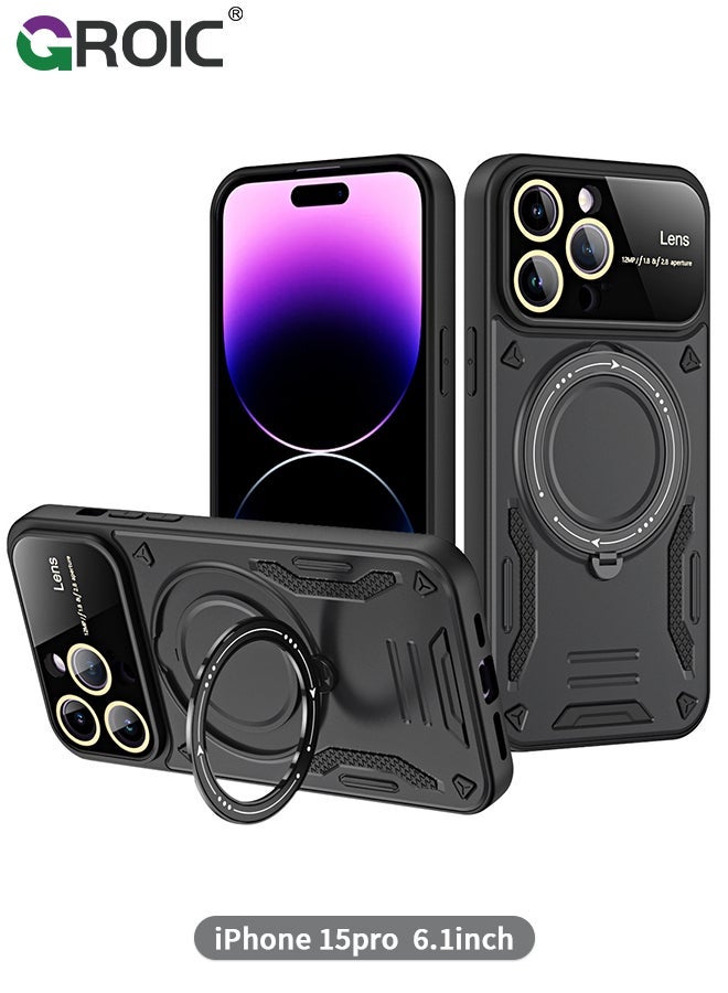 GROIC Magnetic Case for iPhone 15 Pro 6.1" with Invisible Ring Stand Compatible MagSafe, Full Camera Lens Protection,Anti-Fingerprint, Shockproof Protective - Image 1