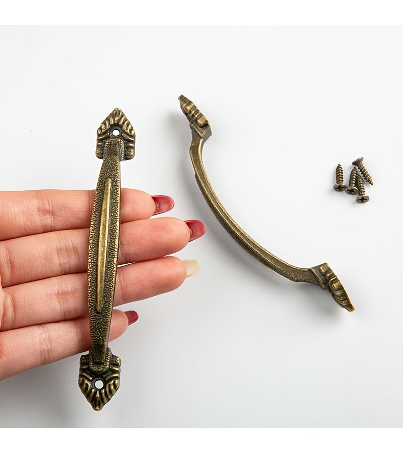 6pcs Antique Bronze Textured Handles For Kitchen Wardrobe Doors Furniture Drawer Pulls With 2 Fluted Handles And 4 Screws - Image 5