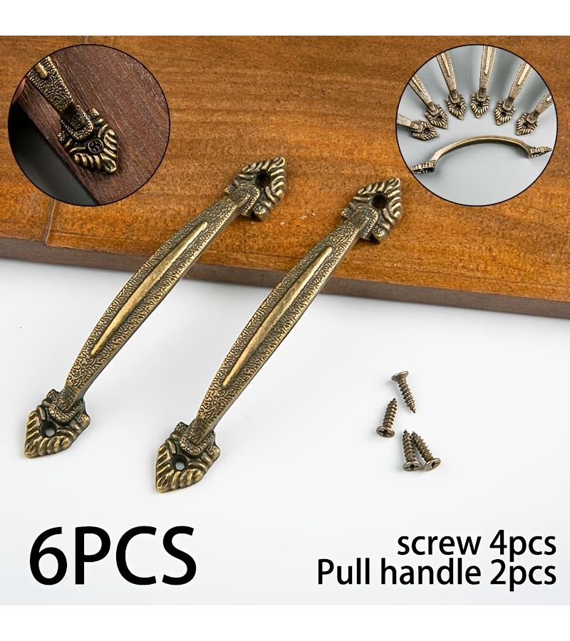 6pcs Antique Bronze Textured Handles For Kitchen Wardrobe Doors Furniture Drawer Pulls With 2 Fluted Handles And 4 Screws - Image 1