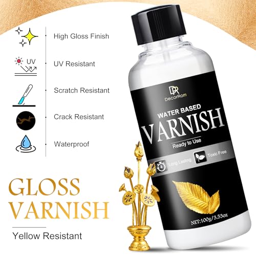 DecorRom Gold Leaf Gilding Adhesive Kit - 2 x 3.5oz Water-Based Adhesive & Varnish with Brush, 100 Gold Leaf Sheets for Art, Craft, Painting, Furniture Decoration - with Painting & Gilding Materials - Image 3