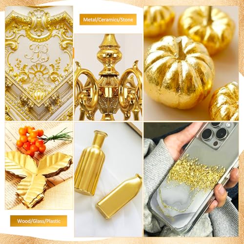 DecorRom Gold Leaf Gilding Adhesive Kit - 2 x 3.5oz Water-Based Adhesive & Varnish with Brush, 100 Gold Leaf Sheets for Art, Craft, Painting, Furniture Decoration - with Painting & Gilding Materials - Image 5