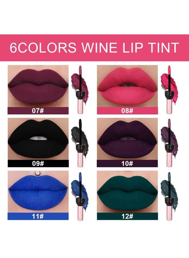 evpct 6 Colors Dark Black Blue Green Purple Rose Red Matte Liquid Lipstick for Women, Wine Lip Tint Stain Makeup Sets Long Lasting Waterproof Wine Bottle Colored 24 Hours Lipstick Lip Stain Peel off - Image 2