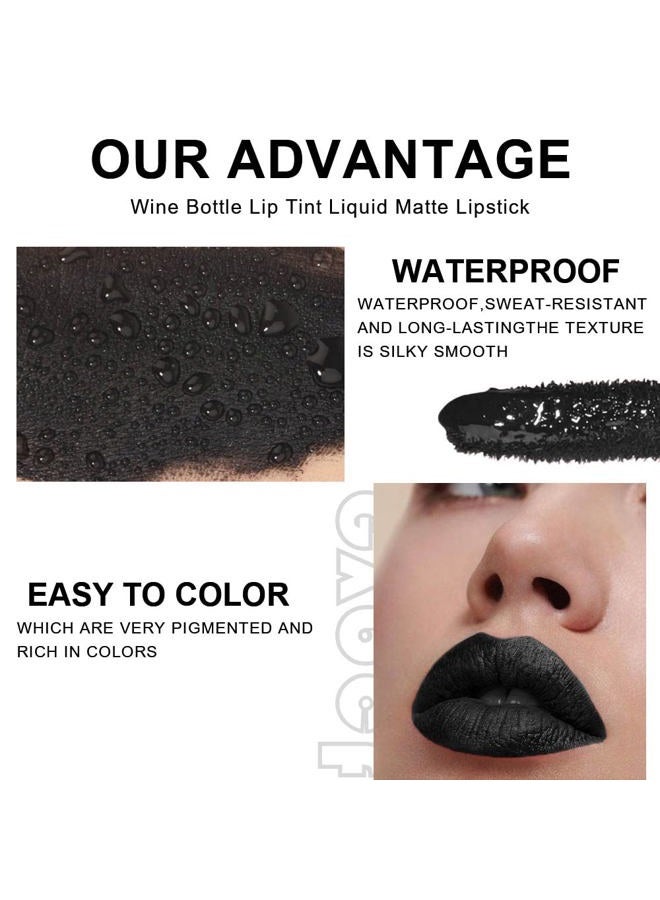 evpct 6 Colors Dark Black Blue Green Purple Rose Red Matte Liquid Lipstick for Women, Wine Lip Tint Stain Makeup Sets Long Lasting Waterproof Wine Bottle Colored 24 Hours Lipstick Lip Stain Peel off - Image 3