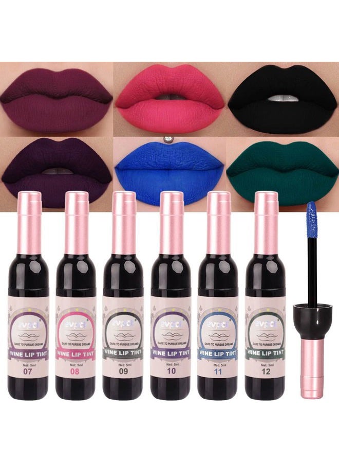 evpct 6 Colors Dark Black Blue Green Purple Rose Red Matte Liquid Lipstick for Women, Wine Lip Tint Stain Makeup Sets Long Lasting Waterproof Wine Bottle Colored 24 Hours Lipstick Lip Stain Peel off - Image 1