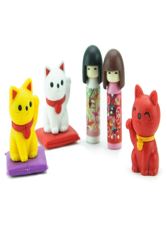 Iwako Japanese Iwako Maneki Neko & Kokeshi Eraser Set - Image 1