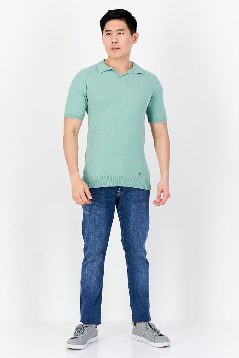 Threadbare Men Regular Fit Knitted Short Sleeve Polo Shirt, Light Green - Image 4