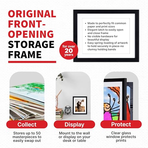 Dynamic Frames Li’l Davinci Art Cabinet, Stores up to 50 Pieces of 8.5 x 11 inch Art, Outer Wooden Frame Dimensions 11.75 x 14.75 inches, Changeable Kids Art Frame, Front Opening, Black - Image 3