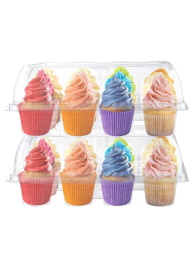 Supellectilem Plastic Cupcake Containers Boxes | 12 Compartment - 8 Pack | Disposable High Dome Dozen Cupcake Holder With Lid Bulk | Extra Sturdy Stackable Cupcake Boxes | Durable Muffin Packaging Transporter To Go - Image 1