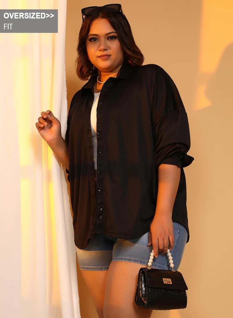 Instafab Plus Women's Obsidian Black Solid Oversized Shirt