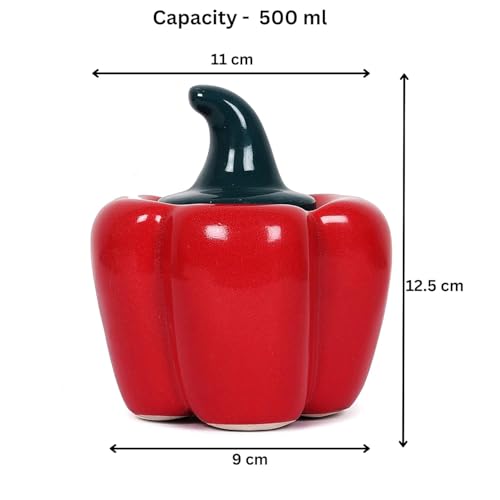 QIMACPLUS Ceramic Capsicum Decorative Pickle Jar Multipurpose Aachar & Masala Storage Jars for Kitchen and Dining Table - Stylish Food Storage Solution Set of 1-500 ML (Red) - Image 4