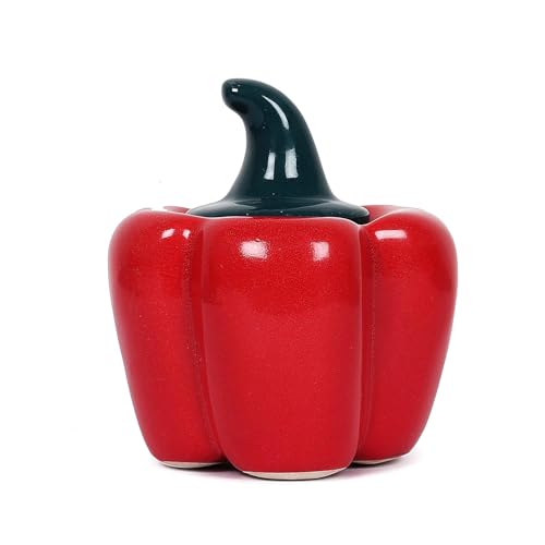 QIMACPLUS Ceramic Capsicum Decorative Pickle Jar Multipurpose Aachar & Masala Storage Jars for Kitchen and Dining Table - Stylish Food Storage Solution Set of 1-500 ML (Red) - Image 1