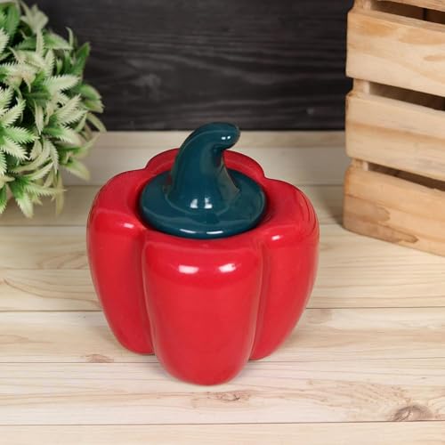 QIMACPLUS Ceramic Capsicum Decorative Pickle Jar Multipurpose Aachar & Masala Storage Jars for Kitchen and Dining Table - Stylish Food Storage Solution Set of 1-500 ML (Red) - Image 5