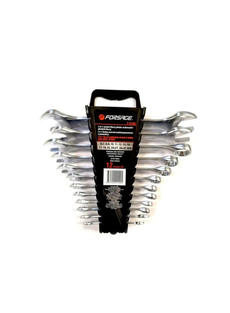 Mixed wrench set 2 in 1(open end wrench, combination wrench) 12 pcs (6x7,8x9,10,11,12,13,14,17,19,22