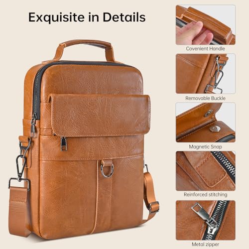 imComor 13 Inch Laptop Shoulder Bag Leather Briefcase for 2026 Macbook Neo A18, Macbook Air 13" M5 M4 M3 /Macbook Pro 14" M5 M4, iPad Air 13"/Pro 13" M5 M4, Vertical Laptop Sleeve Messenger Computer Bag,Brown - Image 5