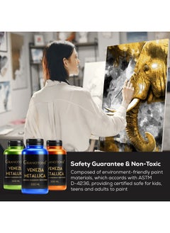 Granotone GRANOTONE Venezia Metallic Acrylic Paint, 200 ML - Extra Sheen, Non-Fading, Indoor/Outdoor, Non-Toxic, Multi-Surface - For Artists, Hobbyists & Kids - Made in India (BLUE)  - Image 4