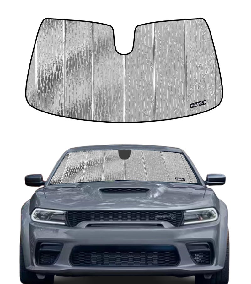 Pigenius Windshield Sunshade for Dodge Charger 20112023 with Rearview Mirror Mounted Camera Front Window Shade AstraGuard