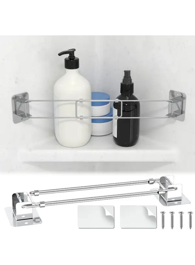 1 Set Adjustable Stainless Steel Shower Storage Bar With Hooks For RV Camper Bath Accessories - Image 1